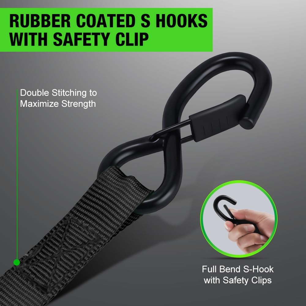 Thumbnail 2 de Retractable Ratchet Straps (4-Pack) by Auto Self Retracting Tie Downs, 1 Inch x 10 Feet, 1,650 lb Break Strength — Black