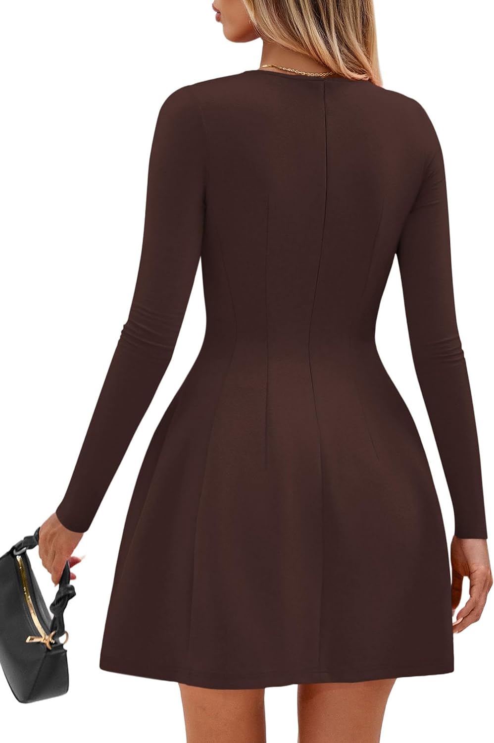 Detalle de PRETTYGARDEN Women's Pleated Knit Mini Dress, Long Sleeve A-Line