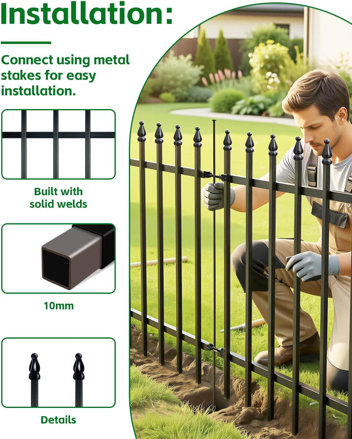 Thumbnail 2 de ARIFARO Decorative Metal Garden Fence 81 cm high, 5-pack 🏡