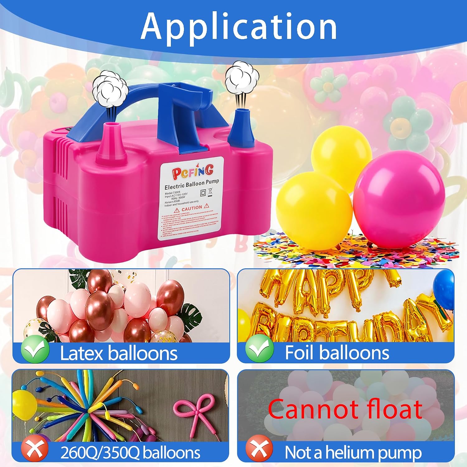 Thumbnail 3 de PCFING Balloon Pump Electric: Portable Balloon Inflator with Tie Tool and Dual Nozzles