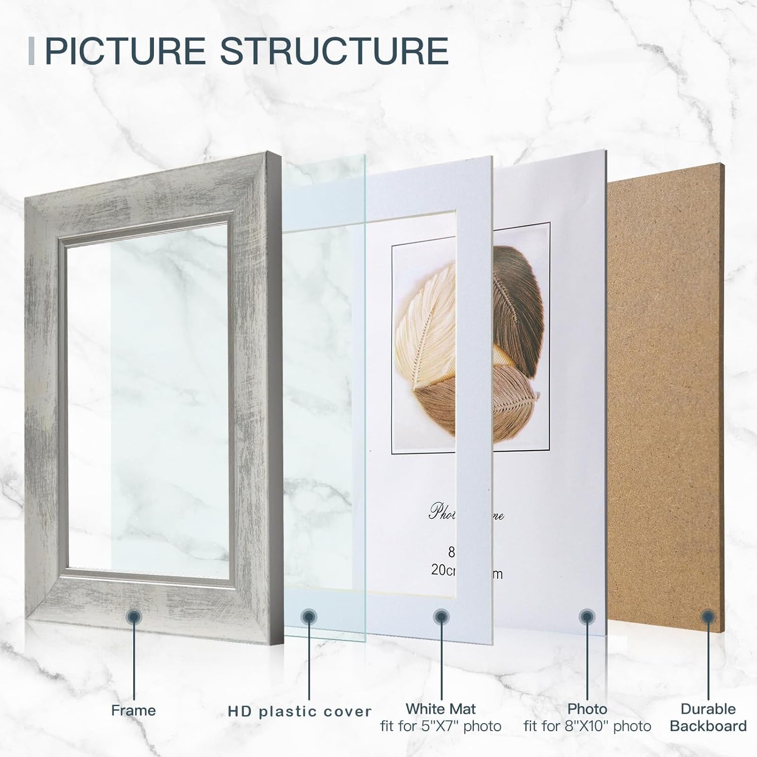 Detalle de XUANLUO 8x10 Picture Frames Set of 4 – Rustic Retro 25.4x20.3cm with HD Plastic Cover
