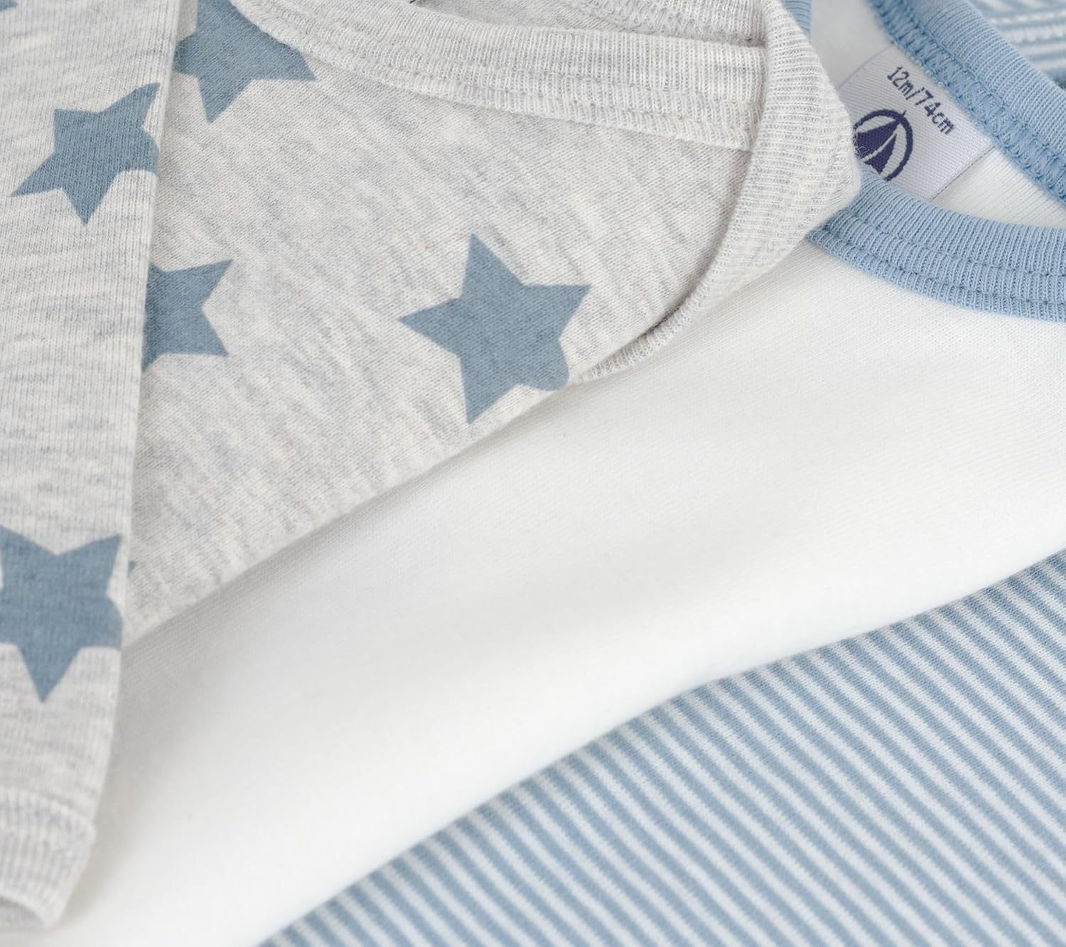 Thumbnail 2 de Petit Bateau Lot de 3 bodies manches longues coton étoiles bébé –Mixte