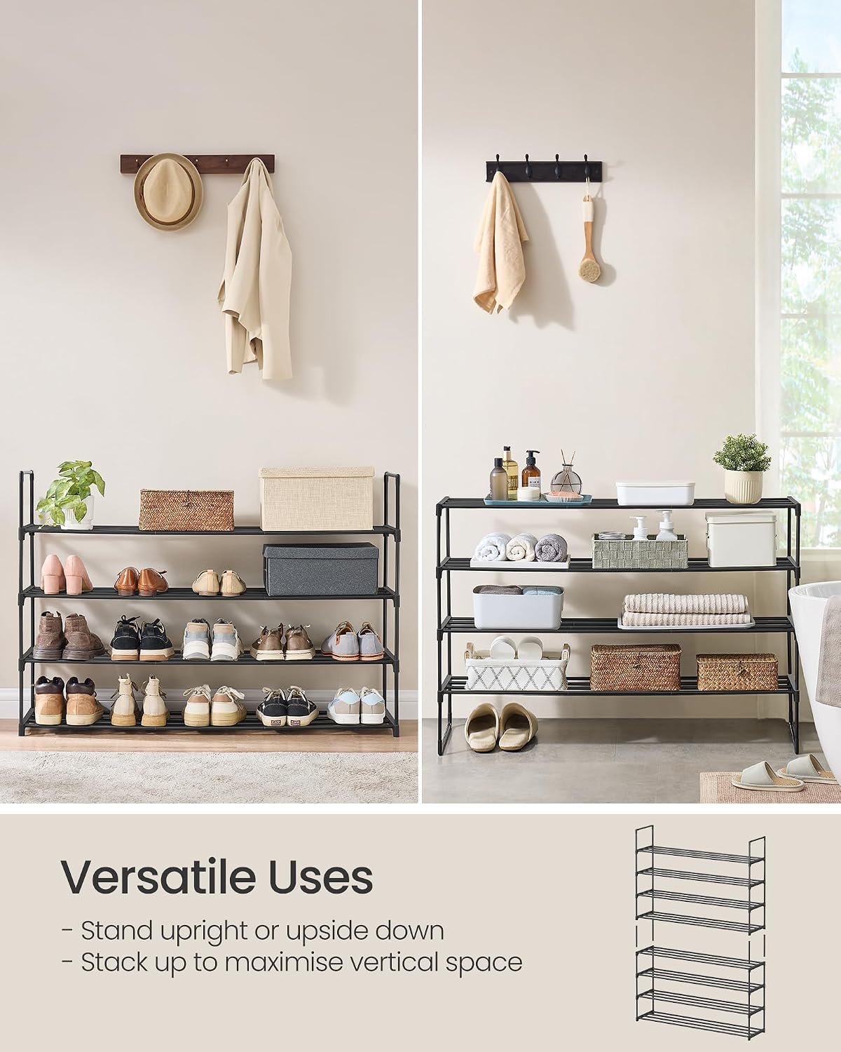 Detalle de SONGMICS DEKY LSA034B01 4-Tier Shoe Rack, Stackable, 116 x 30 x 72 cm