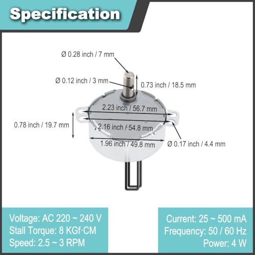Detalle de JYUDAUFU 2 Pièces Moteur Synchrone TY C50 – 2,5 à 3 RPM, 220–240 V, 4 W, CW/CCW
