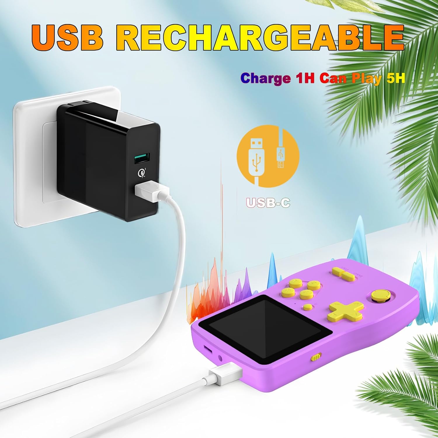 Thumbnail 3 de 32-Bit Handheld Games for Kids (Preloaded 139 Video Games) with 3.0" IPS Screen and Rechargeable Battery, Purple