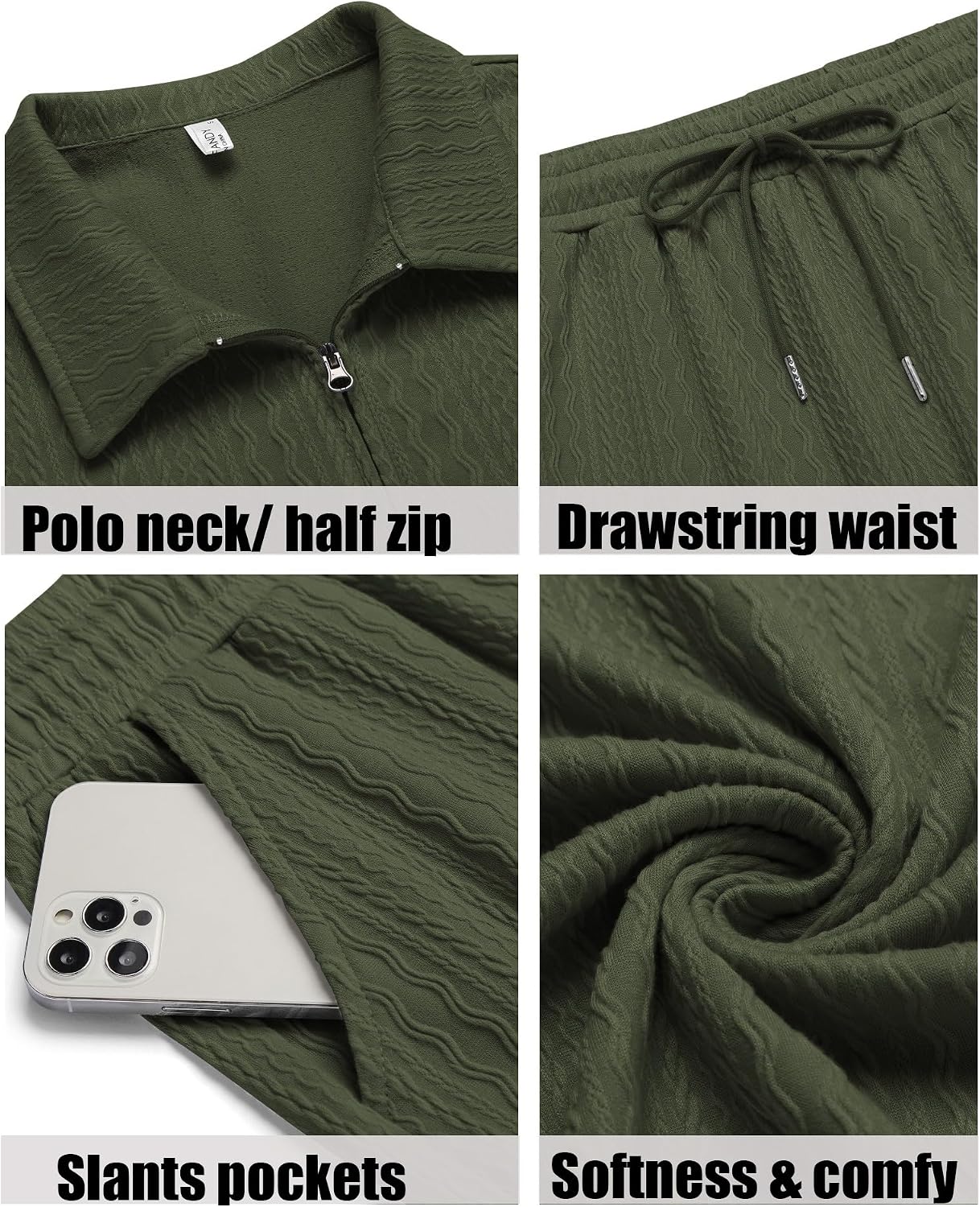 Detalle de COOFANDY Men’s 2 Pieces Outfits: Casual Quarter Zip Polo Shirt and Shorts Set