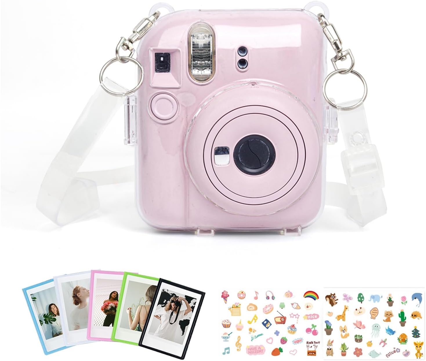 Detalle de Aisnyho Clear Case for Fujifilm Instax Mini 12 with Magnetic Frames, Photo Pocket and Cute Stickers