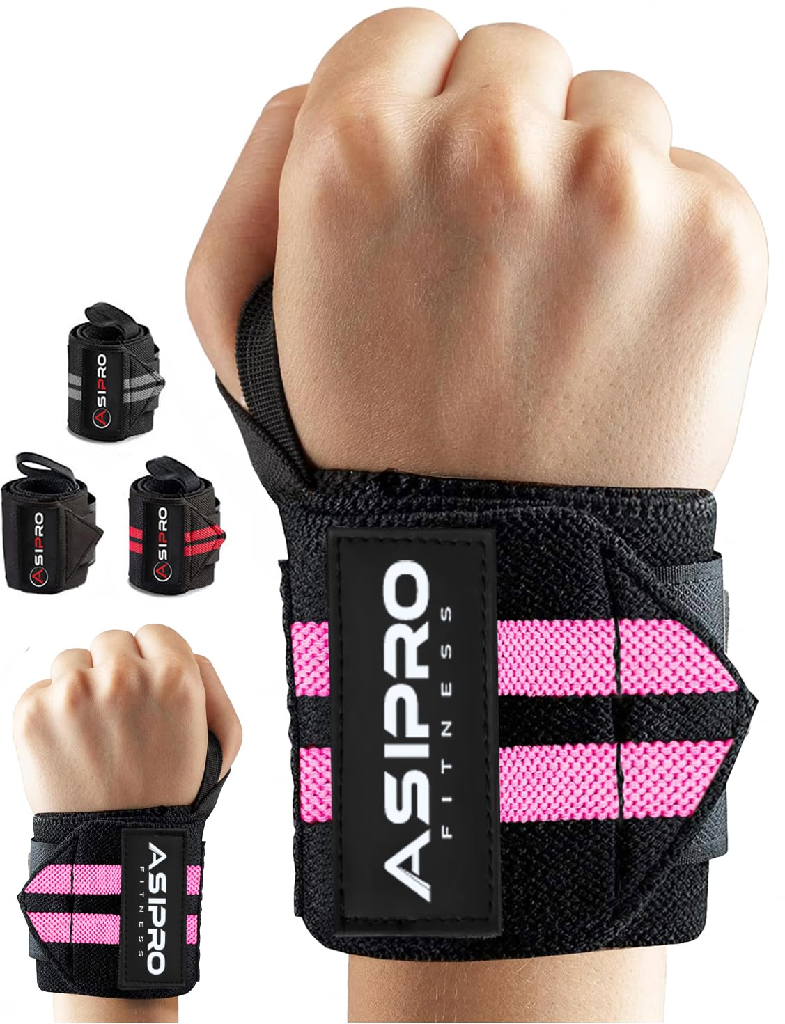 Detalle de ASIPRO Zwart en Roze Cotton Weightlifting Wrist Wraps, One Size, 2-Piece