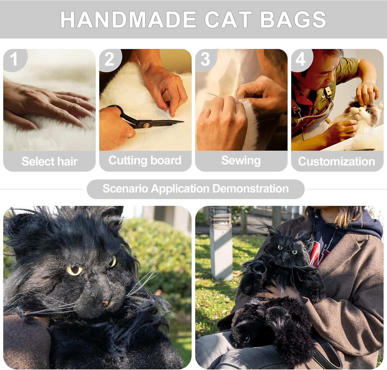 Detalle de Chongker Plüschtier Katze Rucksack – Realistische Katzenform, handgefertigt