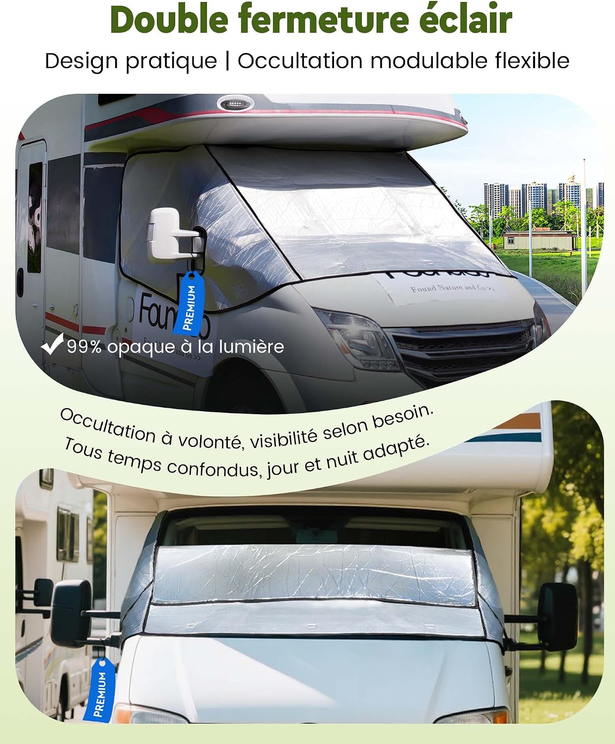 Detalle de FoundGo Motorhome Windscreen Cover Thermal with Dual Zips – Waterproof, Aluminium Silver, Fits Fiat Ducato, Citroën Relay X250/290 & Peugeot Boxer (2006+) with Carry Bag