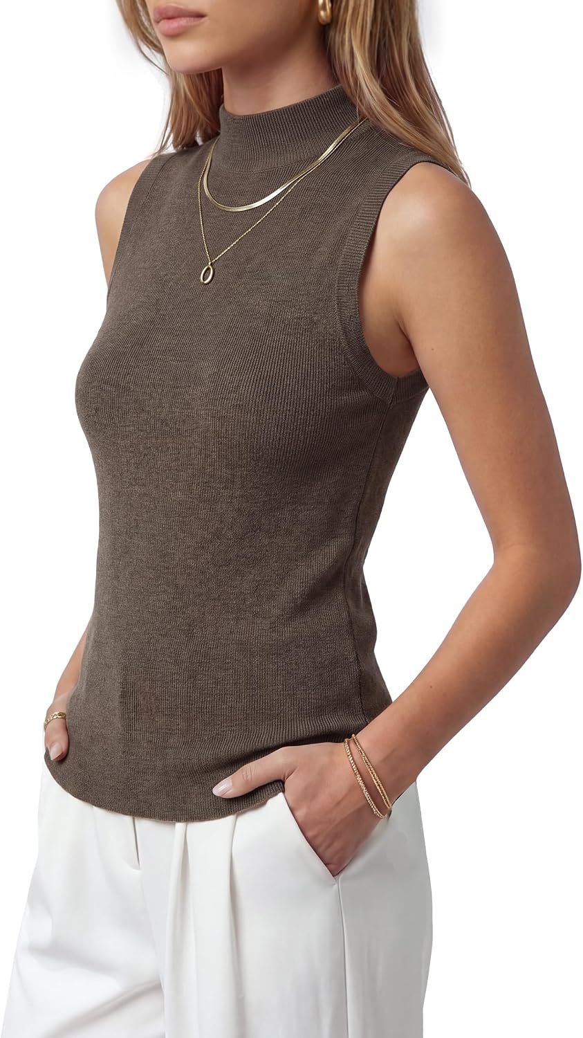 Detalle 2 de Arach&Cloz Wool-Blend Sleeveless Mock-Neck Sweater Knit Tank Top