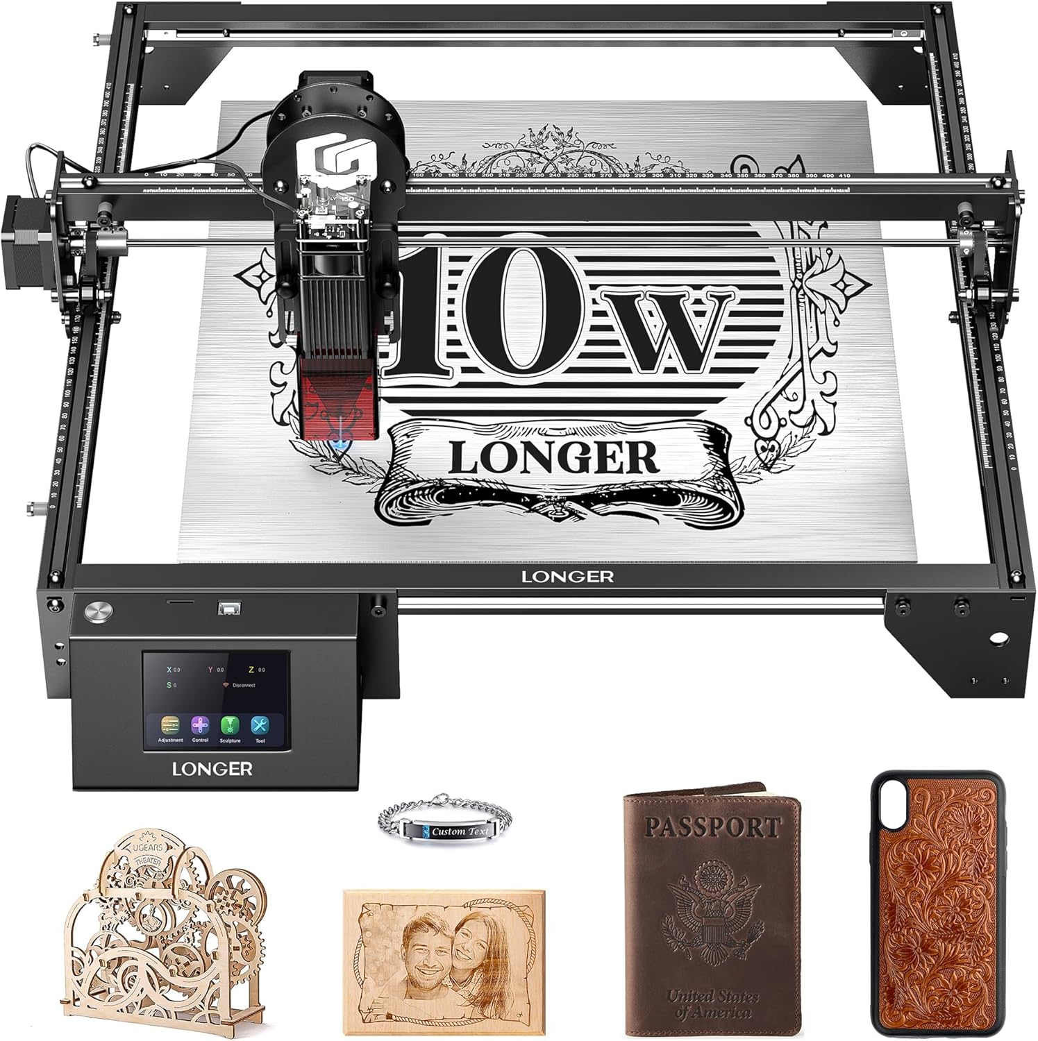 Detalle de LONGER Ray5 10W/60W DIY Laser Engraver & Cutter with 3.5" Touch Screen — 400x400mm, 0.06mm Spot, 10000mm/min
