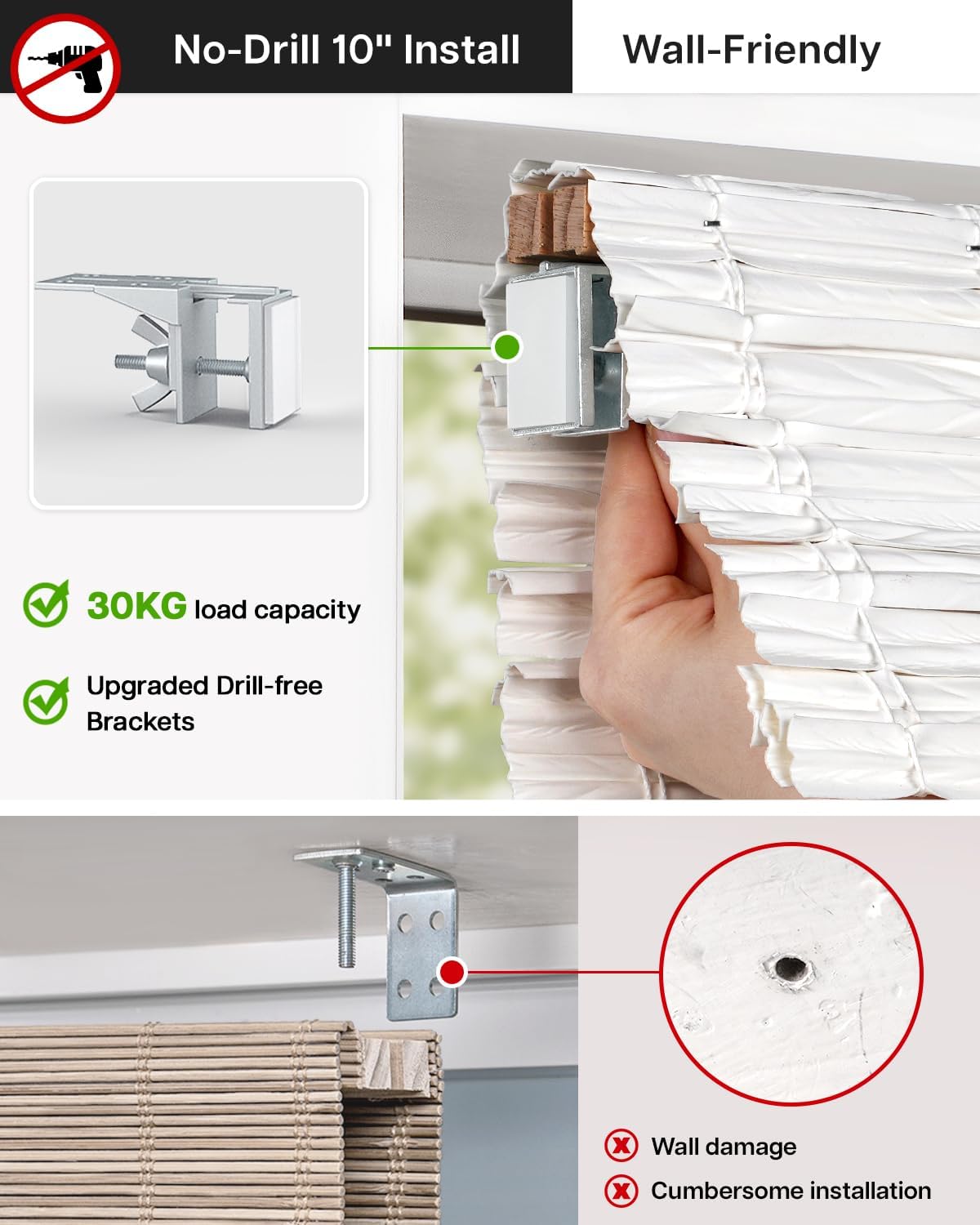 Detalle 2 de LazBlinds Cordless Roman Shade, White
