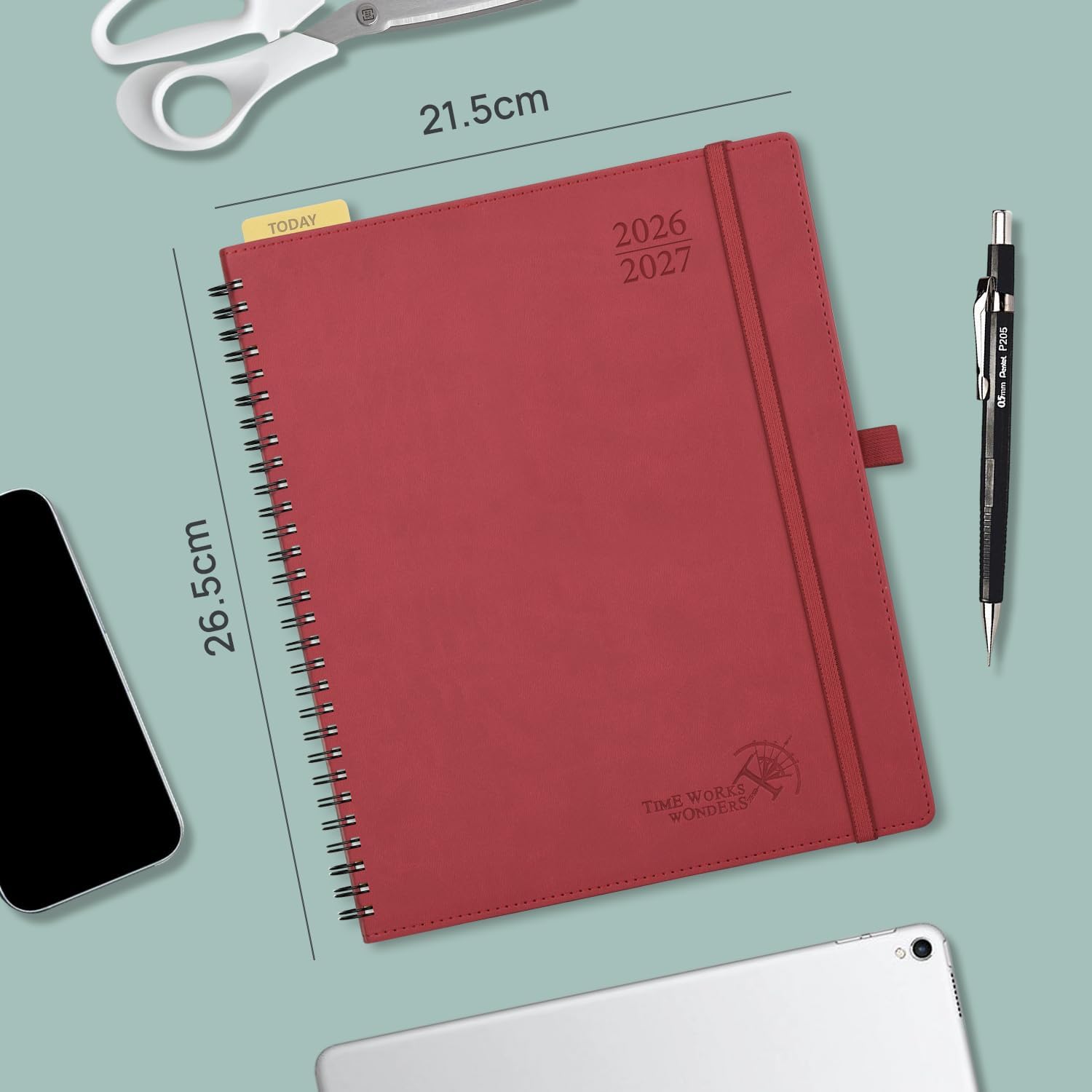 Detalle 2 de POPRUN Kalender 2026/2027 Wochenplaner – Ringbuch mit Softcover, 17 Monate (Aug 2026 – Dez 2027), Pazifikgrün, ca. A4