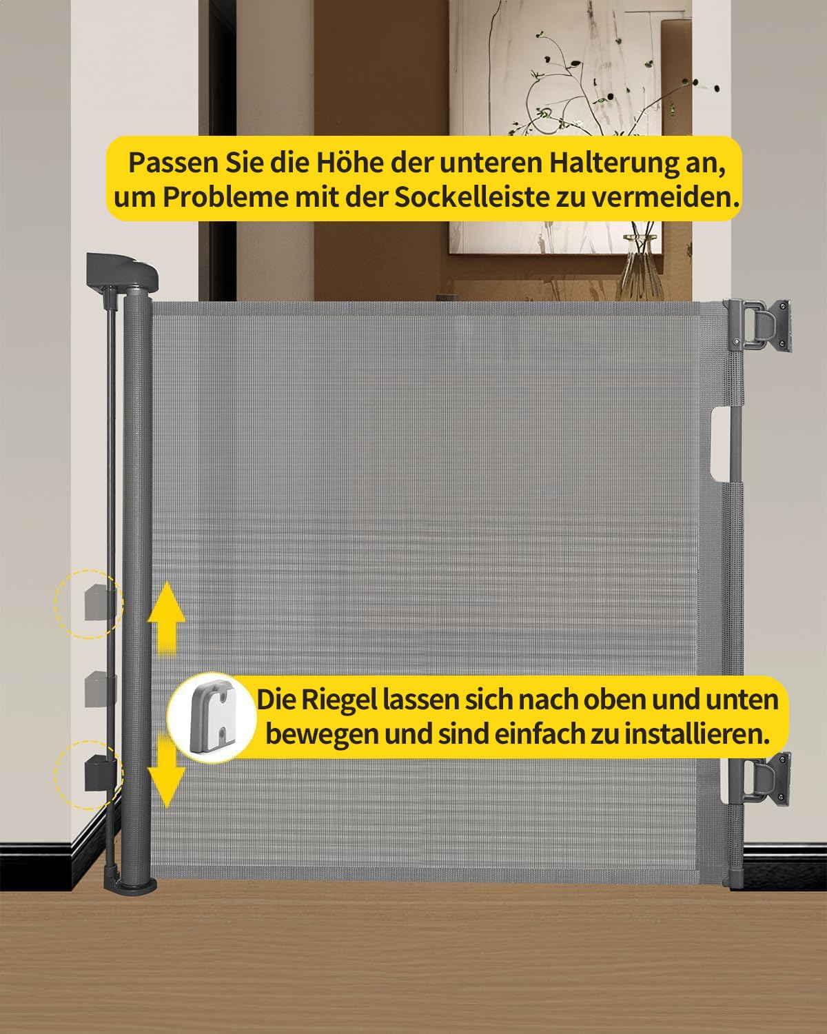 Detalle de Patywaga 2er-Set ausziehbares Treppenschutzgitter (0–140 cm) für innen & außen, inkl. Kindersicherung