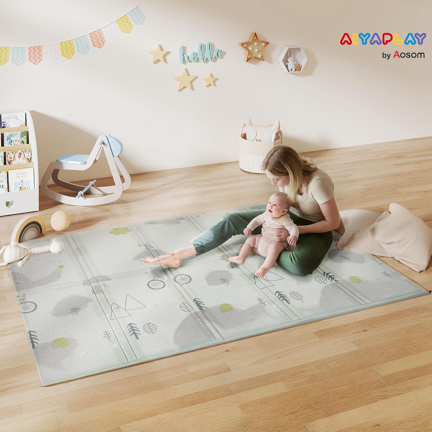 Detalle 2 de AIYAPLAY Tapis de jeu bébé pliable et réversible 200 x 150 x 1,5 cm, mousse antidérapante et imperméable
