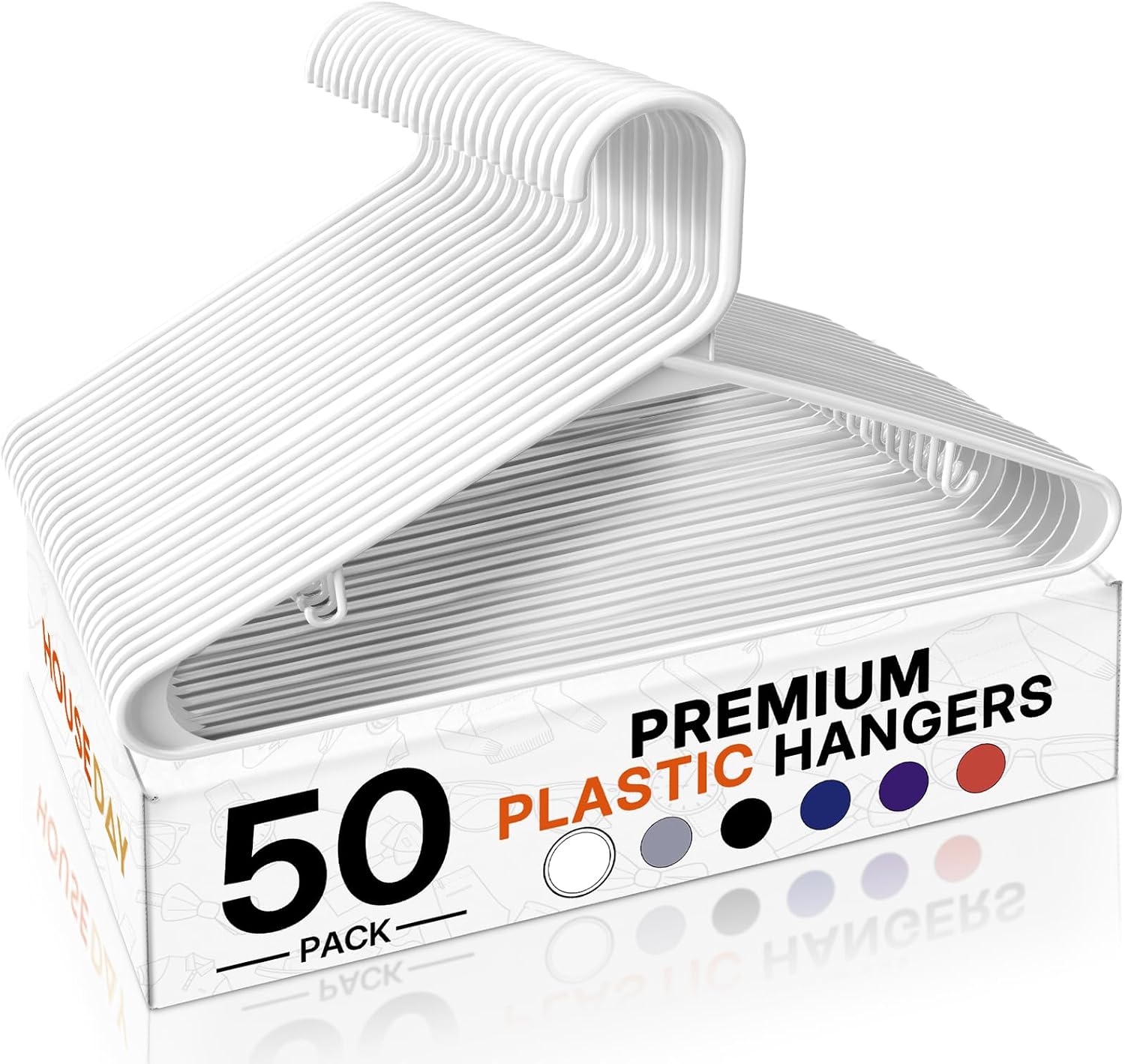 Detalle de HOUSE DAY White Plastic Hangers 50 Pack: Space-Saving, Durable Closet Organizers