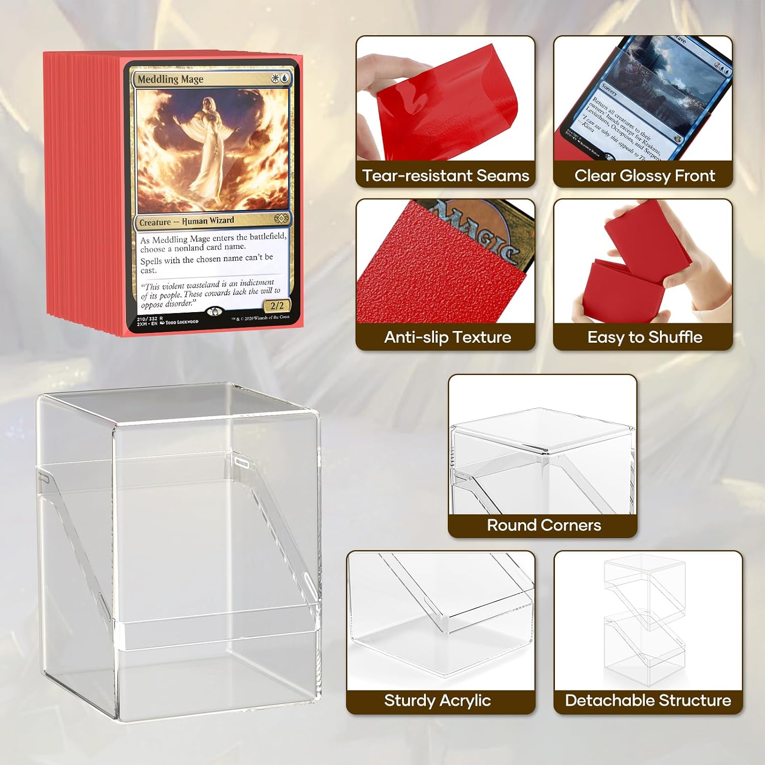 Thumbnail 4 de YSCare 6 Pack Card Deck Boxes with Sleeves and Dividers — Clear Commander Deck Case, 600 Sleeves & 6 Dividers, Standard Size Storage for MTG and Trading Cards
