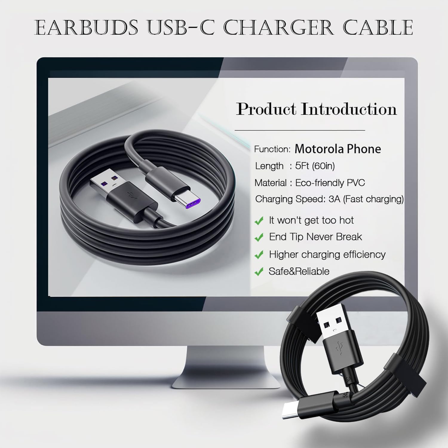 Thumbnail 1 de 5V 2A 10W Motorola USB-A to USB-C Charger + 1.5m Cable (Moto G Series & Edge/Stylus)