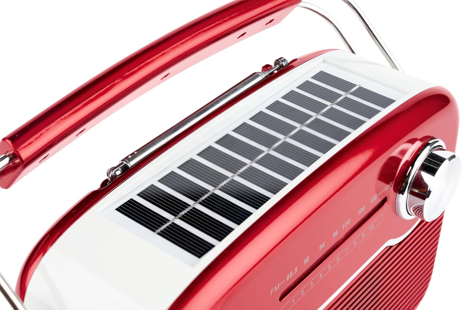 Detalle 2 de Radio FM Thomson rechargeable Bluetooth 5.4 avec antenne rétractable et entrée auxiliaire 3,5 mm (rouge)
