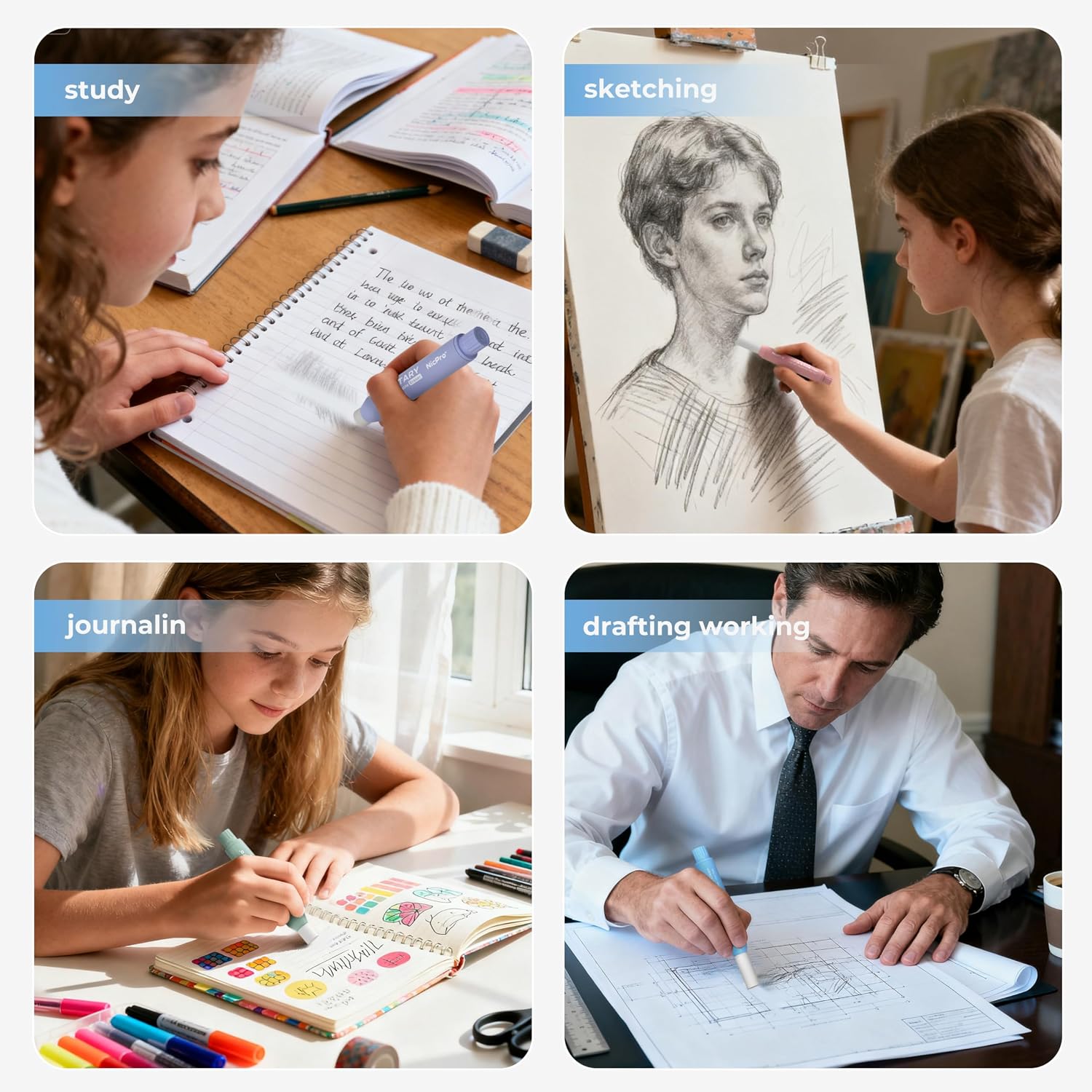 Thumbnail 6 de Nicpro 6-Pack Retractable Erasers, Soft TPE with Twist-Up Design