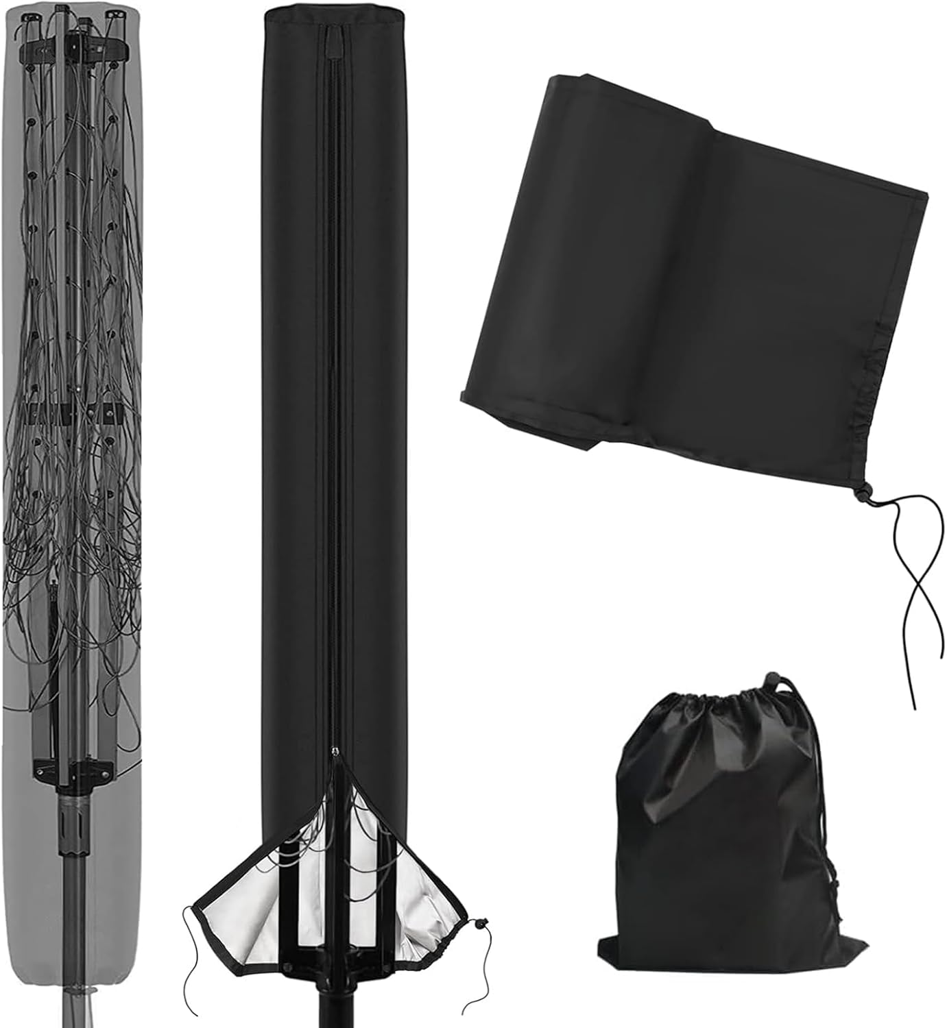 Detalle de Newthinking Rotary Washing Line Cover (420D) waterproof rotary dryer cover with zip, 168x16x16cm, black