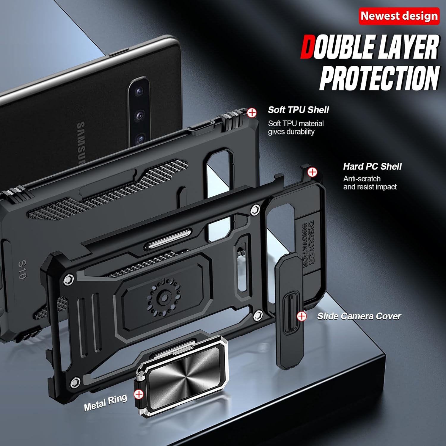 Thumbnail 2 de LeYi Defender Case for Samsung Galaxy S10 (Not Fit S10+): Robust, Slide Camera Cover and Ring Stand