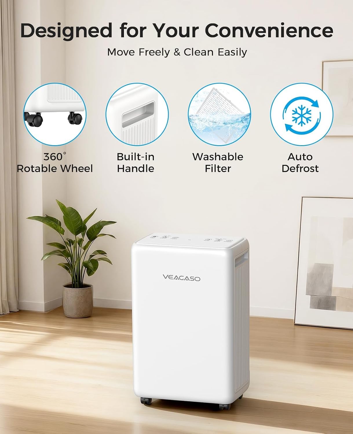 Thumbnail 6 de VEAGASO CATZ04 Dehumidifier, 30-pint capacity, 2 L tank and continuous drainage