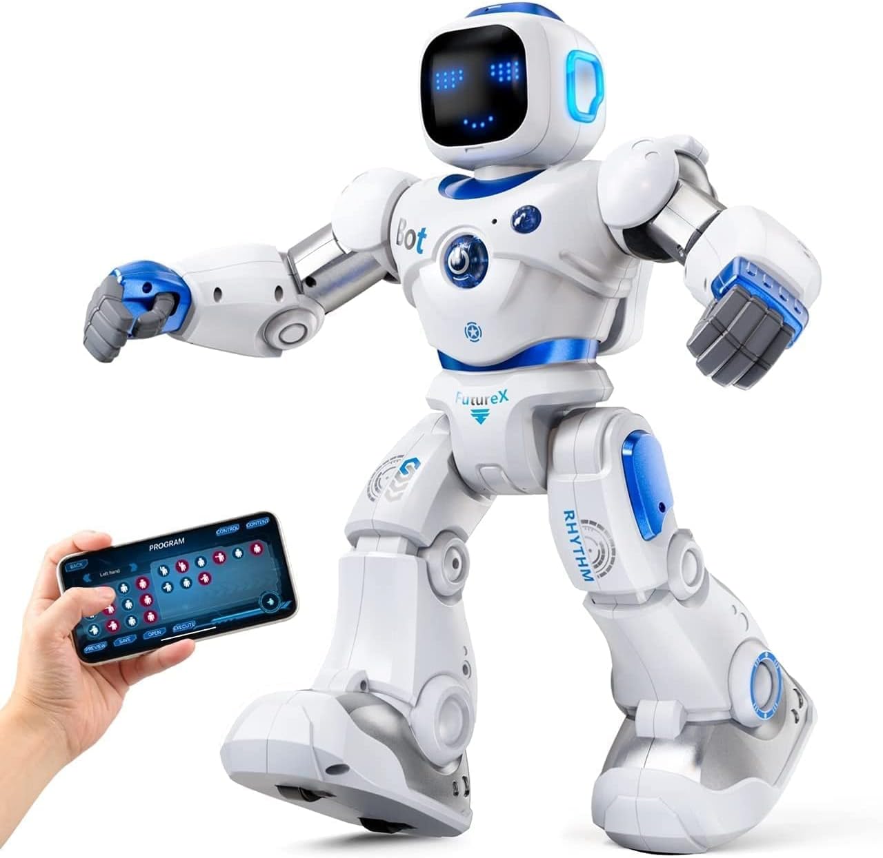 Ruko 1088 Intelligenter Roboter – interaktiver Lernroboter mit App-Steuerung (groß, blau) für Kinder 4–9 Jahre