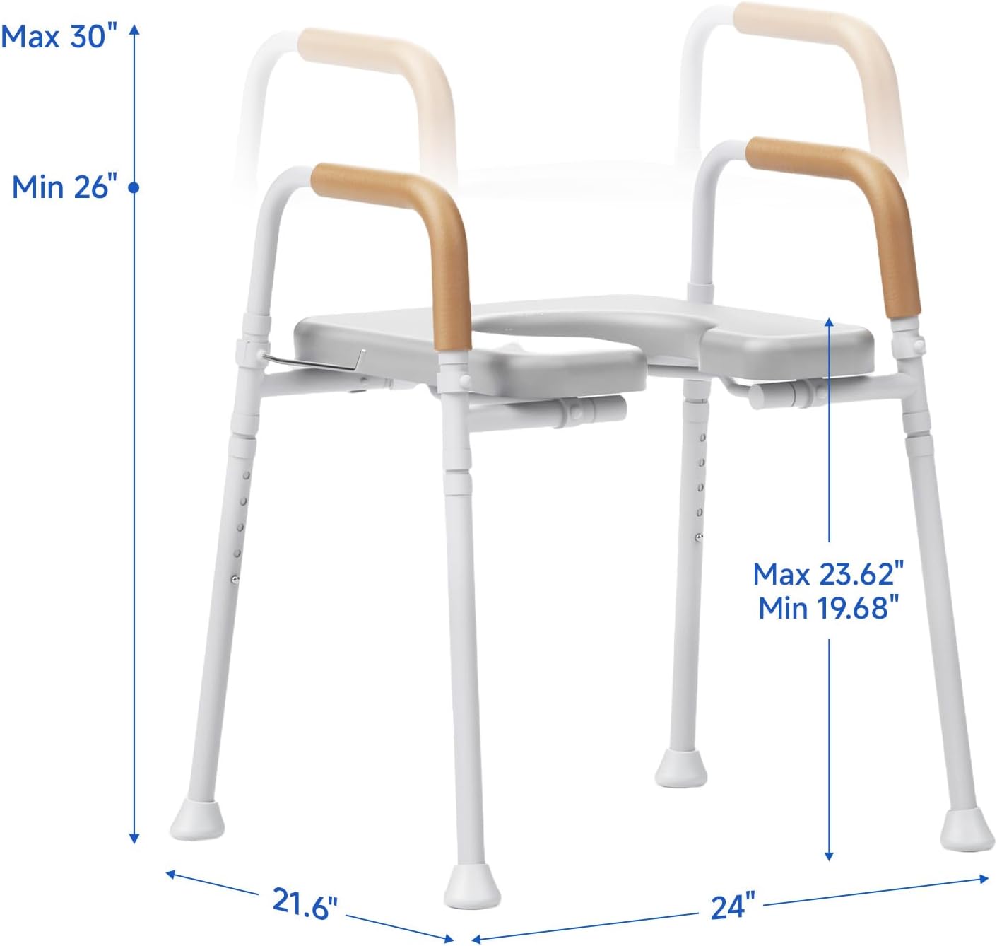 Thumbnail 4 de Loyoda Height Adjustable Raised Toilet Seat with Front Opening, Padded Armrests and Lightweight Aluminium