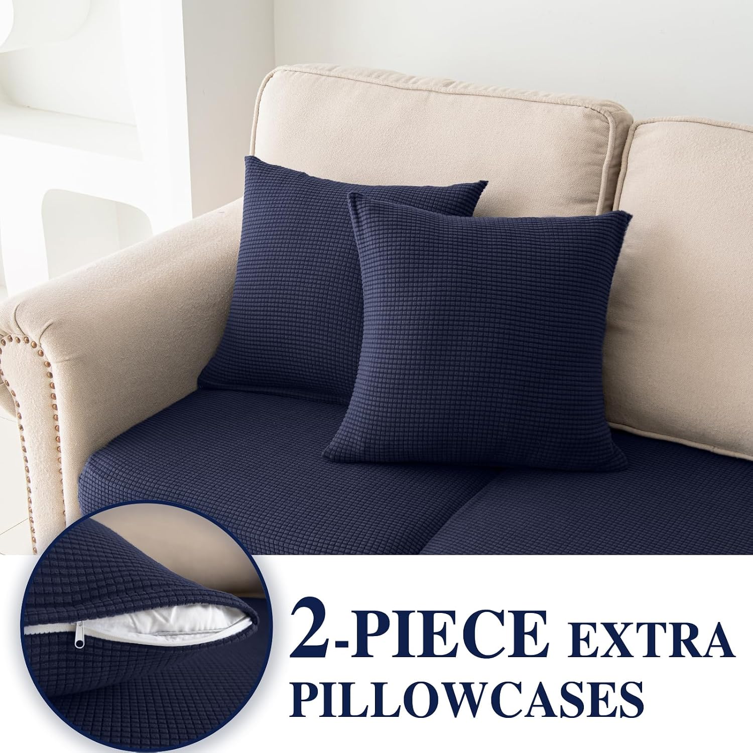 Detalle de LA MEACK L-Shaped Sectional Cushion Covers, Stretch Fit, Navy