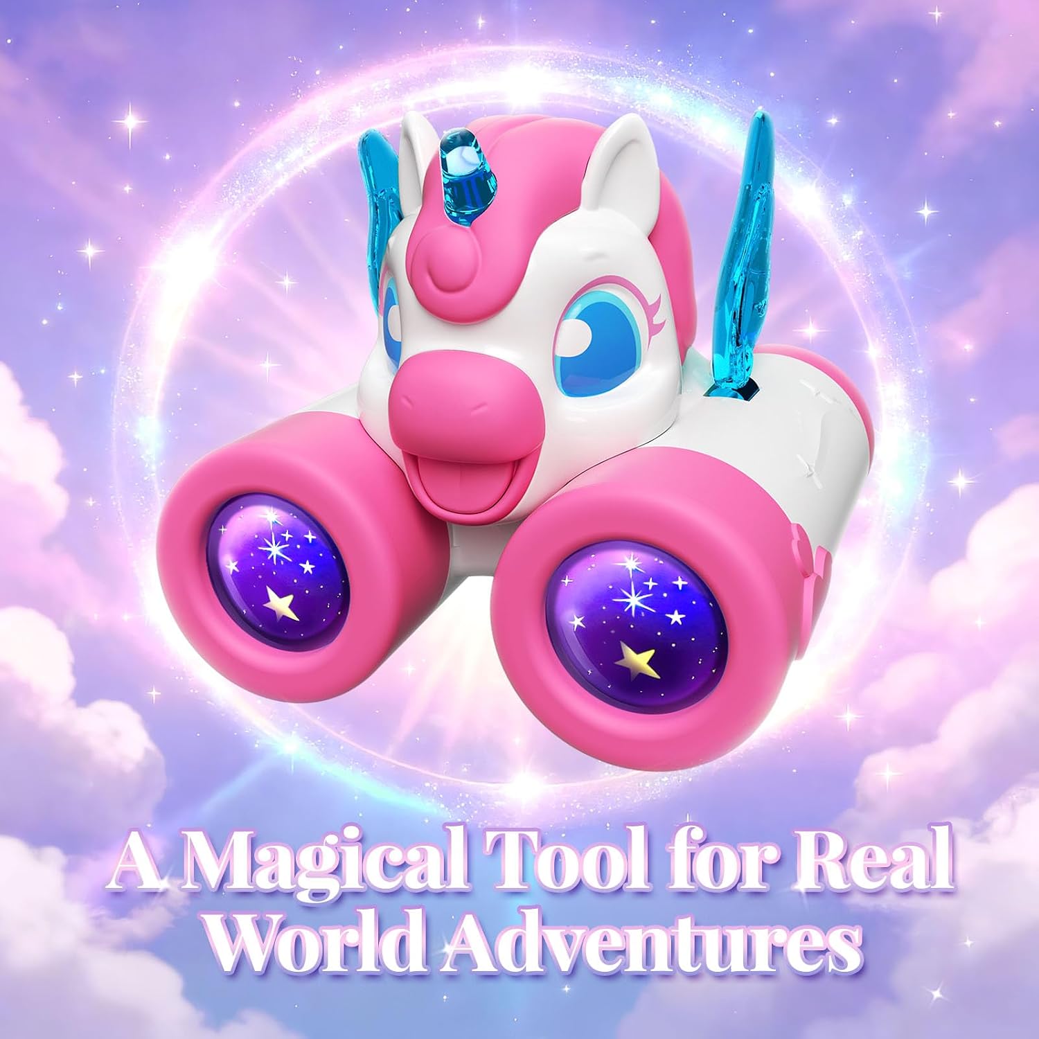 Detalle de Unicorn kids binoculars (ages 3–12) with heart & wings design and bird-watching guide