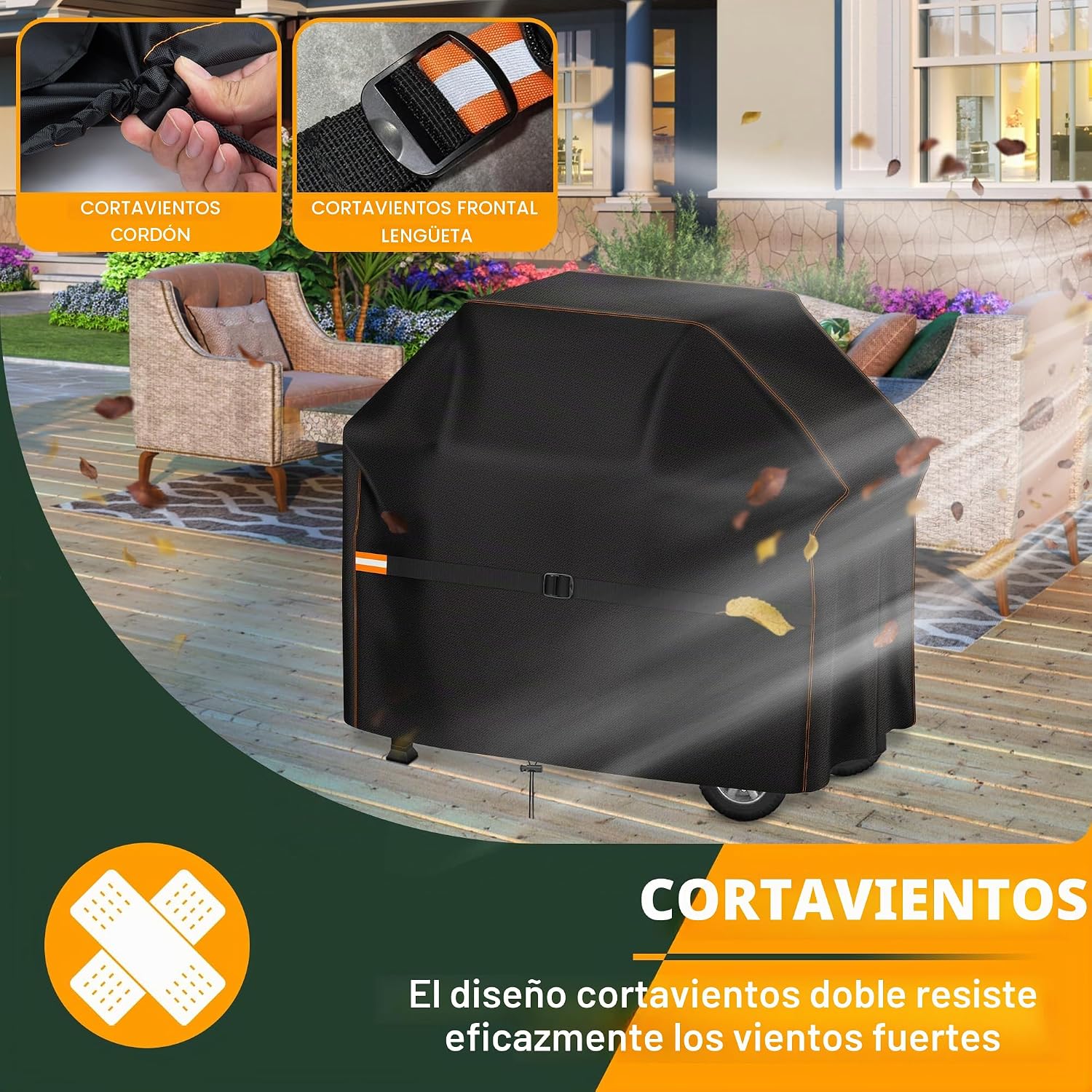 Thumbnail 3 de Enzeno Cubierta para Barbacoa Resistente a la Intemperie 145x61x120 cm – Negro