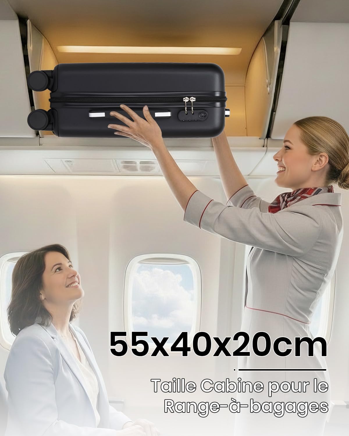 Thumbnail 5 de Kono Valise cabine 55x40x20 cm – 34 L en ABS+PC, 4 roues silencieuses et serrure extérieure