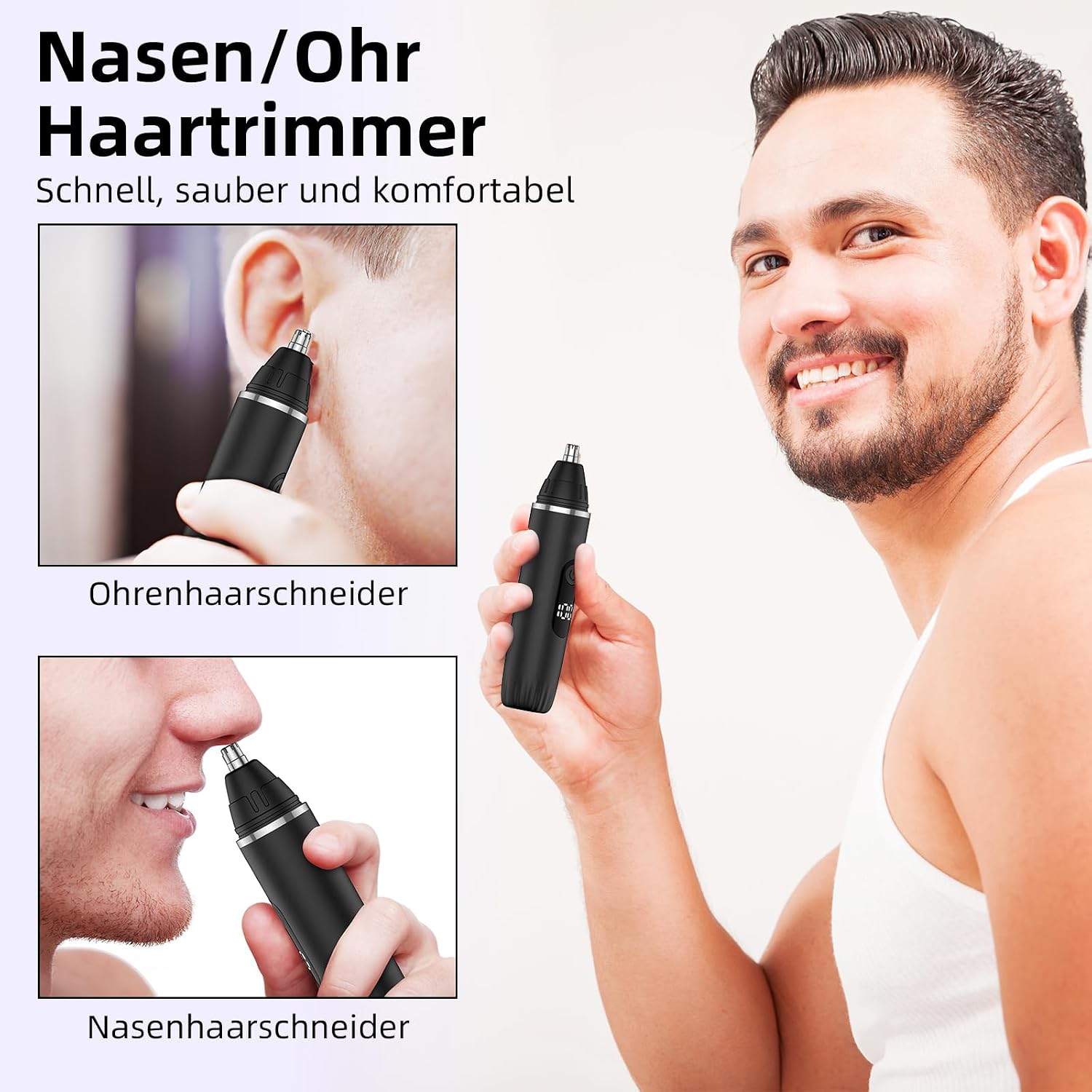 Detalle de Nasenhaartrimmer Nasen- und Ohrenhaartrimmer – Schmerzloses Gesichtshaarentferner-Tool für Männer und Frauen (Schwarz)