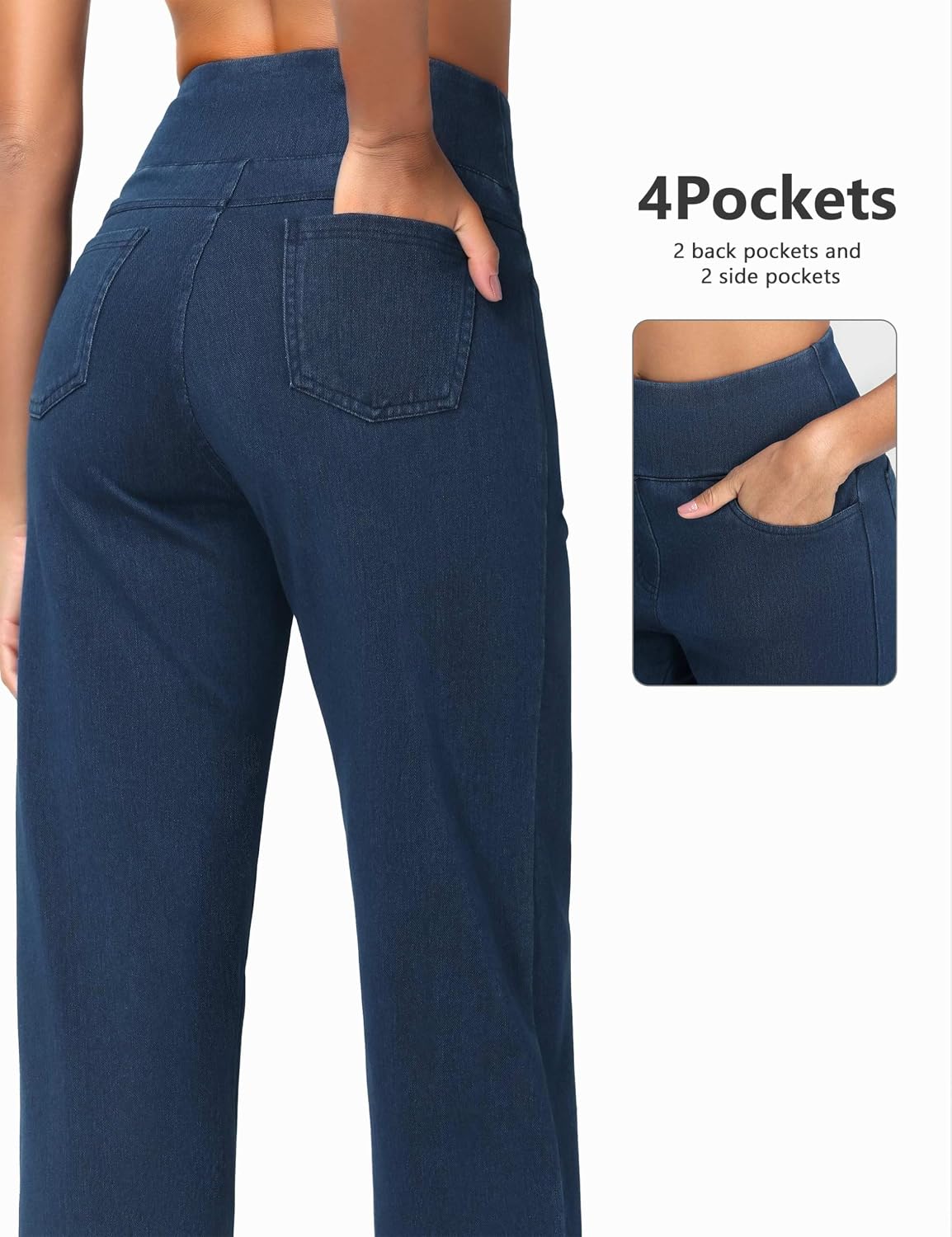 Thumbnail 3 de THE GYM PEOPLE Women's Stretch Wide-Leg Jeans, High Waist, 4 Pockets