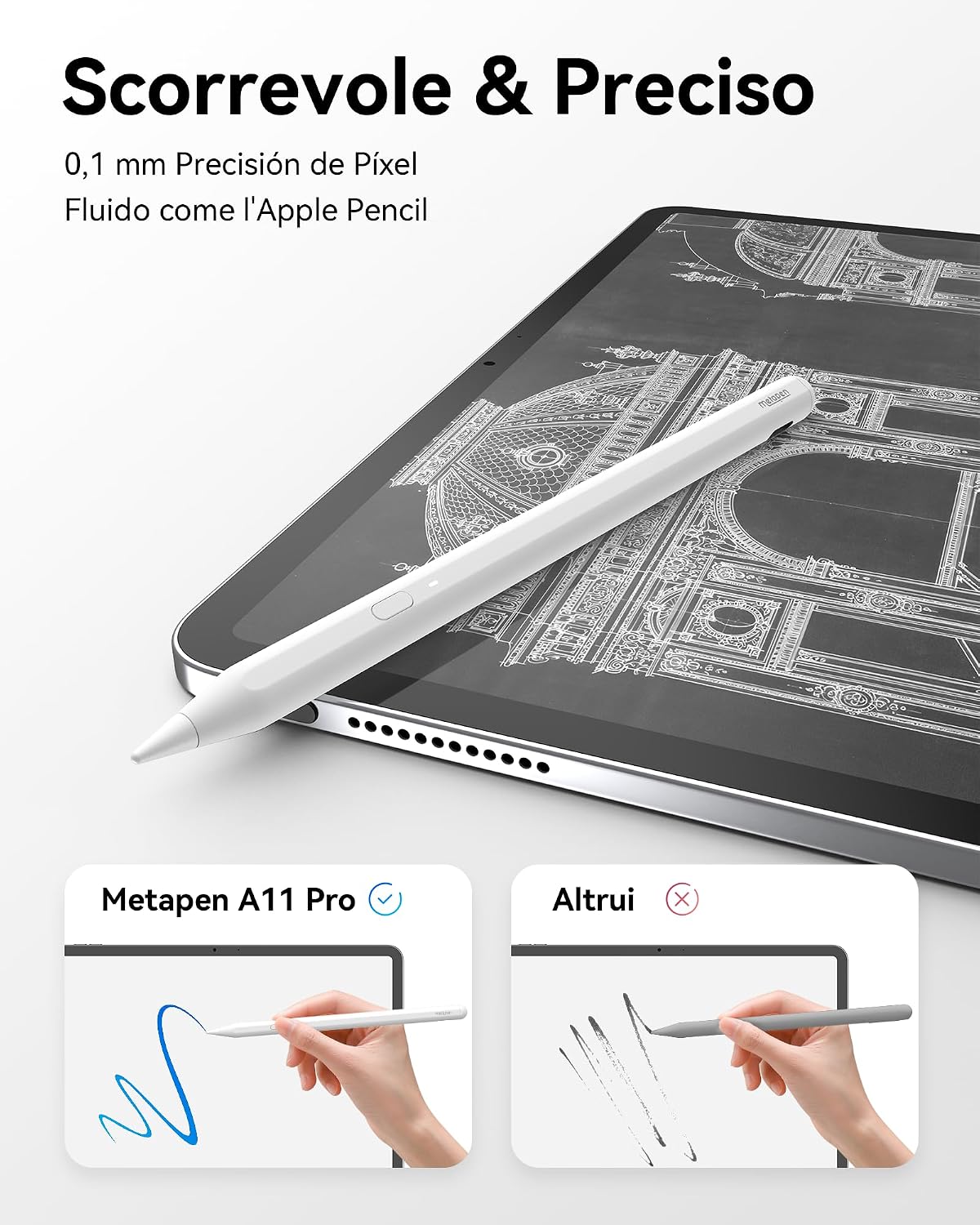 Detalle de Metapen Penna A11 per iPad (2018-2026): penna stilo compatibile Apple Pencil, ricarica rapida e precisione pixel