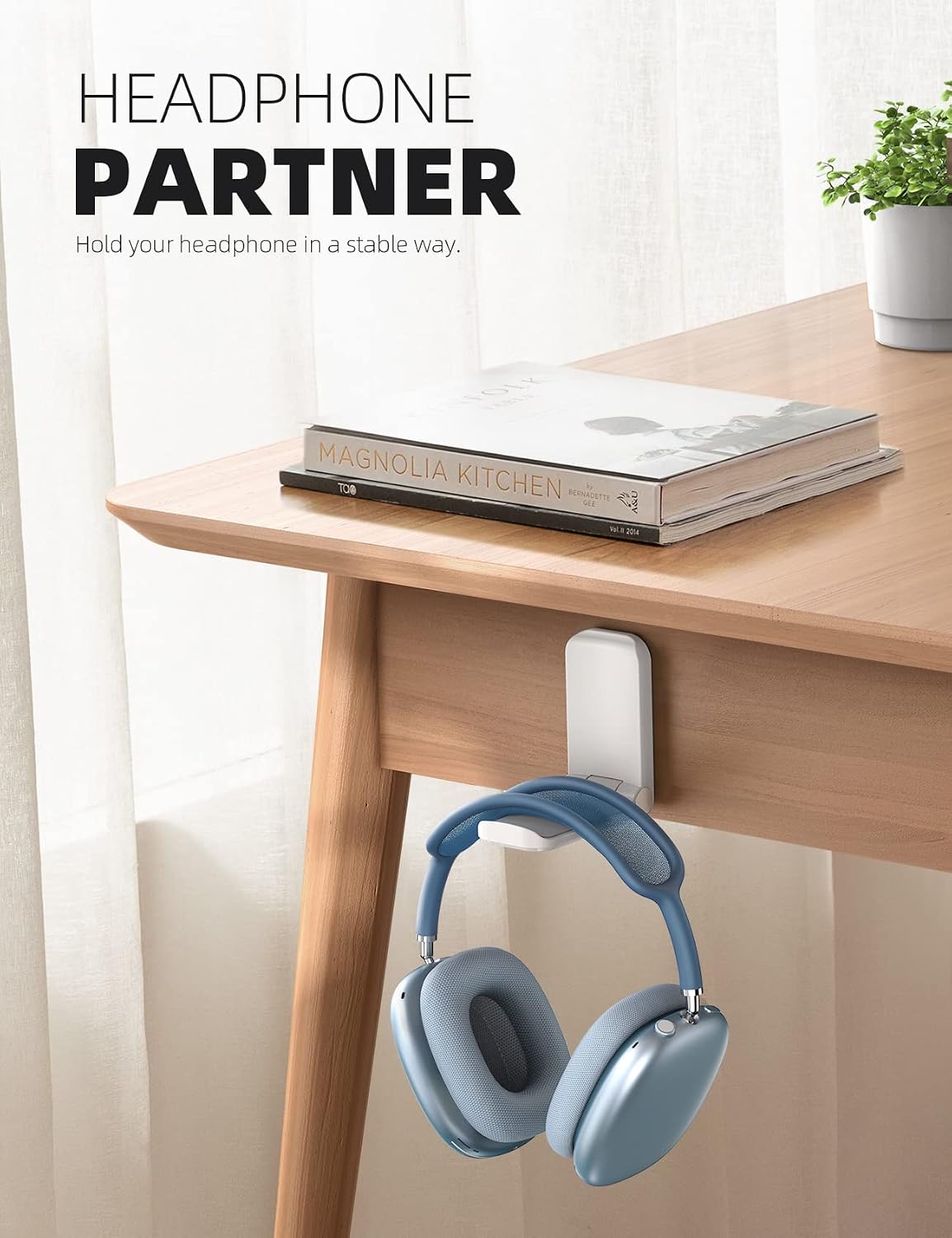 Detalle de Lamicall magnetische, faltbare Kopfhörerhalterung mit Klebeband (weiß) – universal für Over-Ear & Gaming-Headsets