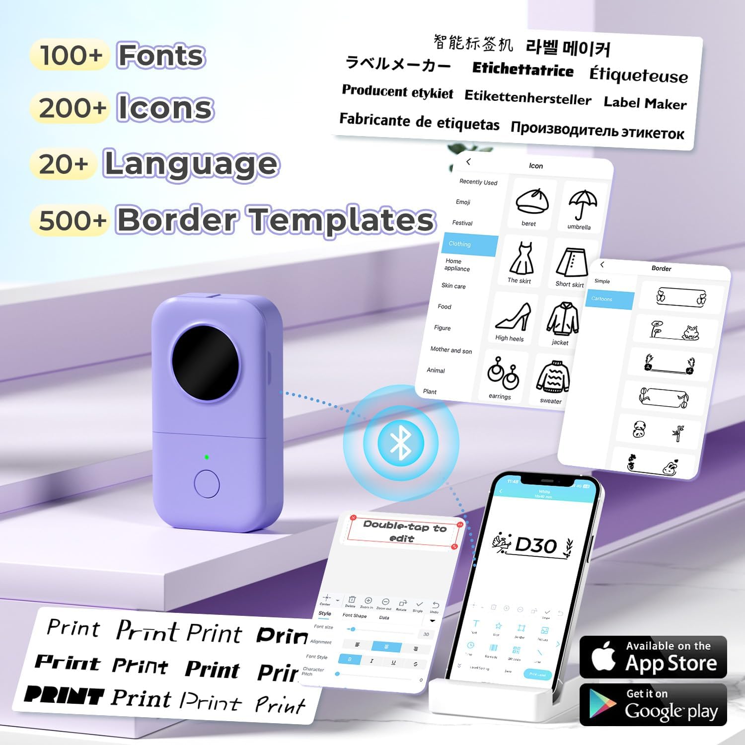 Thumbnail 2 de Phomemo D30 Bluetooth Label Maker (D30) – portable thermal tape printer for home, office and kitchen organising (Violet)