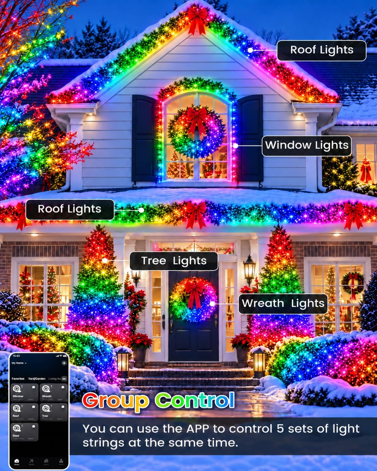 Detalle 2 de BHCLIGHT 240LED Smart Color-Changing String Lights, 92FT, App and Remote Control