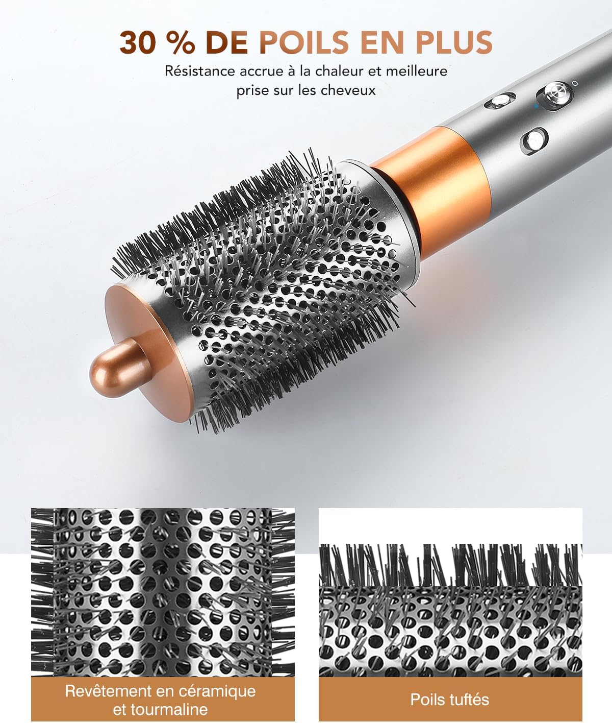 Detalle de Grande Brosse Volumisante compatible Dyson Airwrap – Poils longs et fins, cuivrée