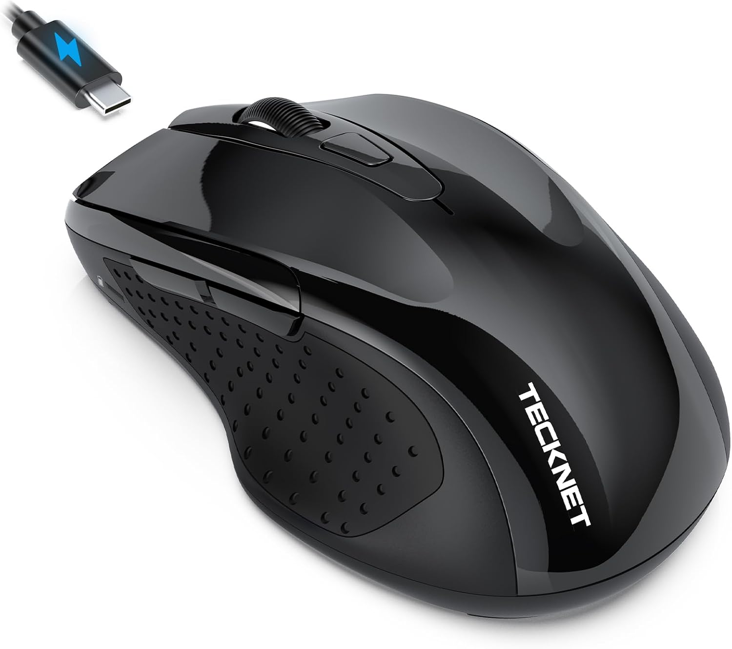 Detalle de TECKNET Bluetooth Mouse Jiggler (BT 5.0/3.0 + 2.4G) Rechargeable Silent Ergonomic 6 Buttons, Black