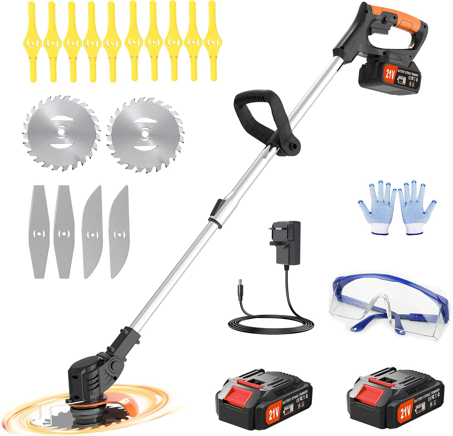 Detalle de Wrneaoch Metal Blade Cordless Strimmer 21V with 16 Blades (15cm cutting diameter)