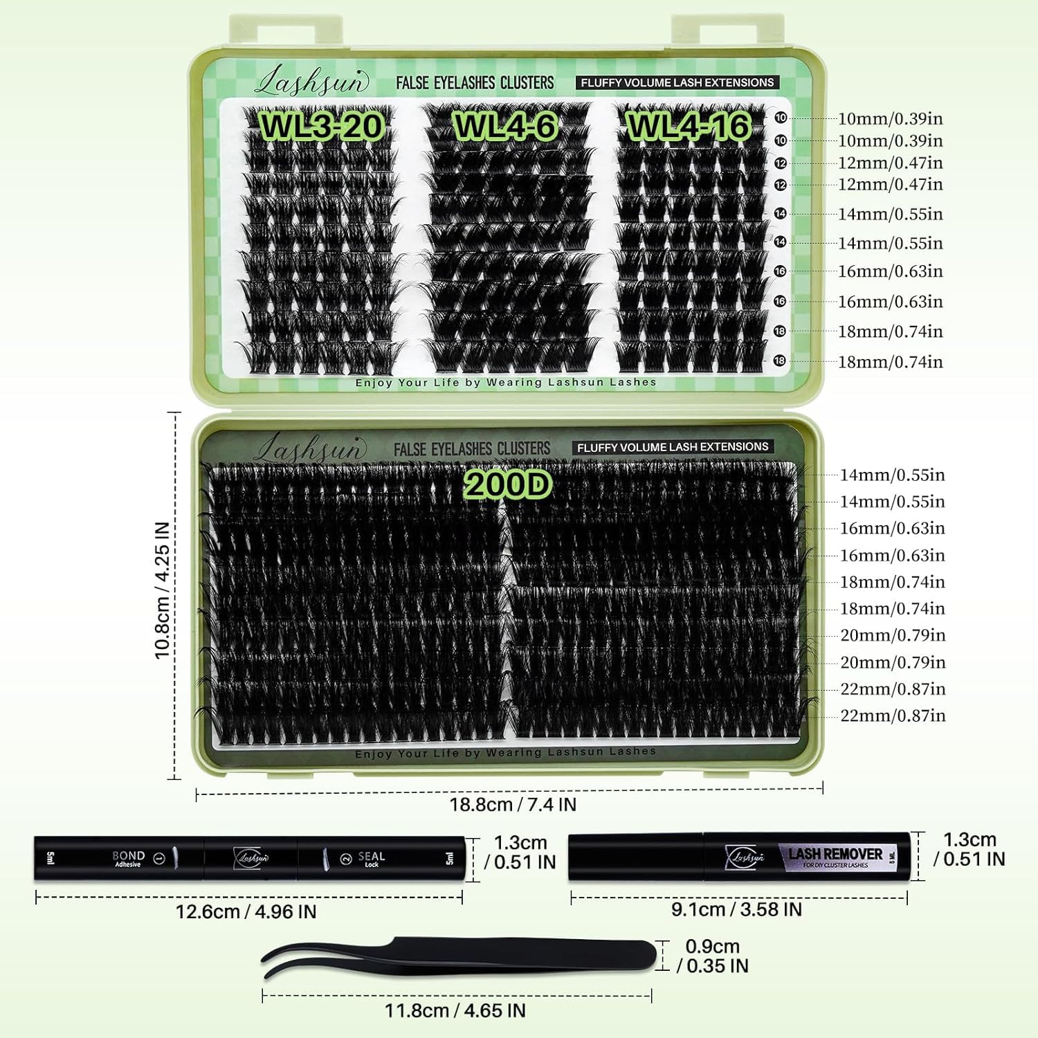 Thumbnail 6 de LASHSUN Lash Clusters Kit 540pcs D Curl 10-22mm Wispy Cluster Lashes Kit