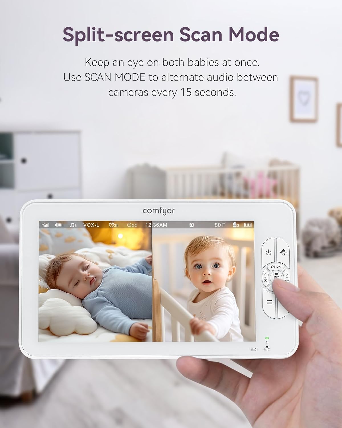 Thumbnail 2 de Comfyer 7" Split-Screen Baby Monitor