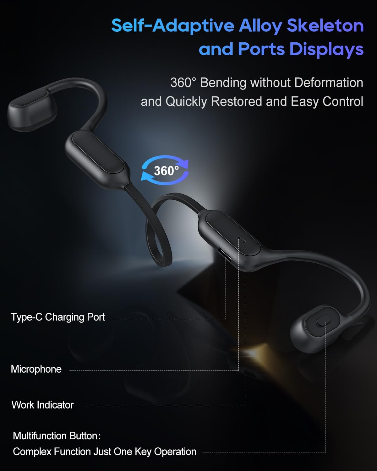 Detalle 2 de CERMENK Bone Conduction Headphones: Open-Ear Wireless Headset with Mic, IPX5, 8‑Hour Battery