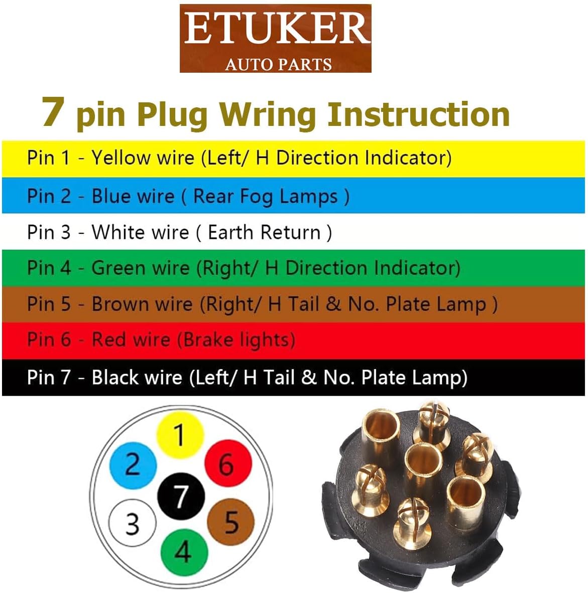 Thumbnail 5 de ETUKER 7-poliger Anhängerstecker 12V ISO 1724 – KFZ-Anhängerstecker für Wohnmobile und Caravans