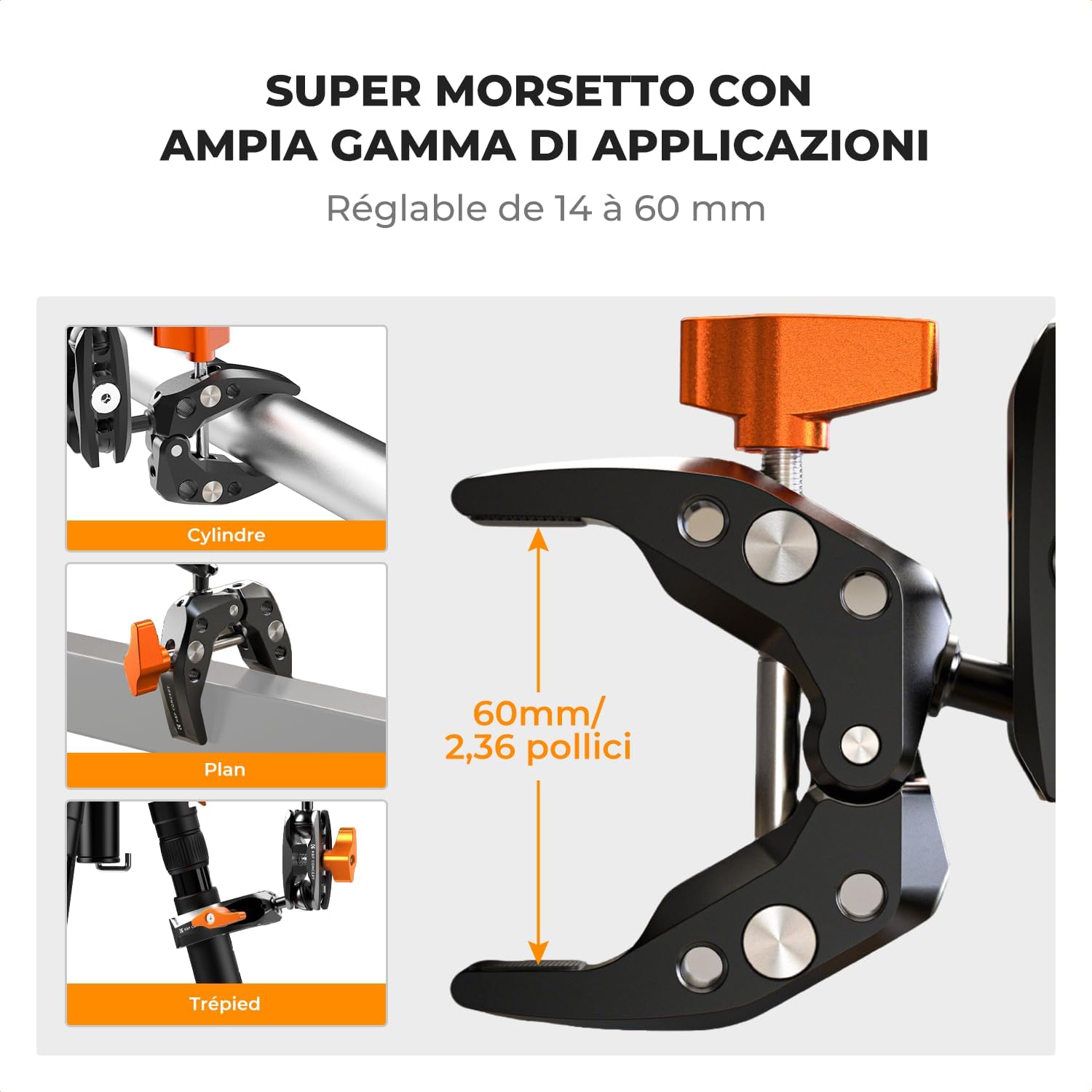 Detalle 2 de K&F CONCEPT MS13 Braccio Magico con Super Clamp e snodo a sfera 360°