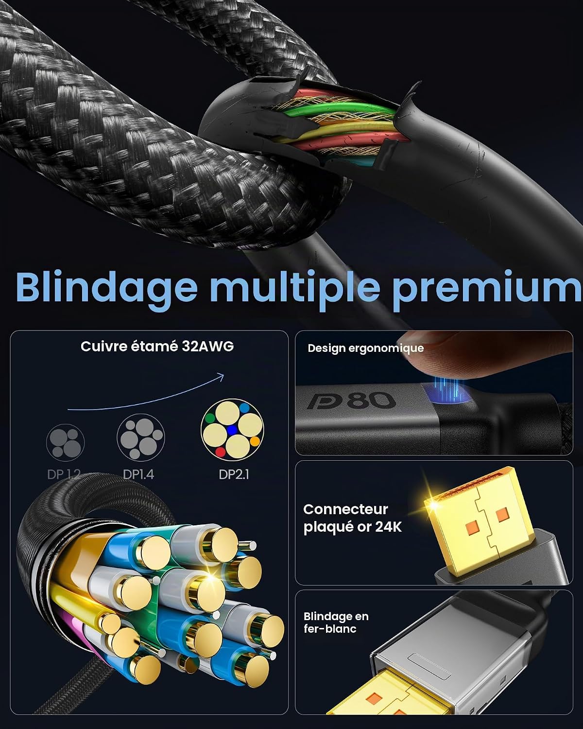 Detalle 2 de Silkland USB-C-naar-DisplayPort 2.1-kabel, 2 m, 80 Gbps en unidirectioneel
