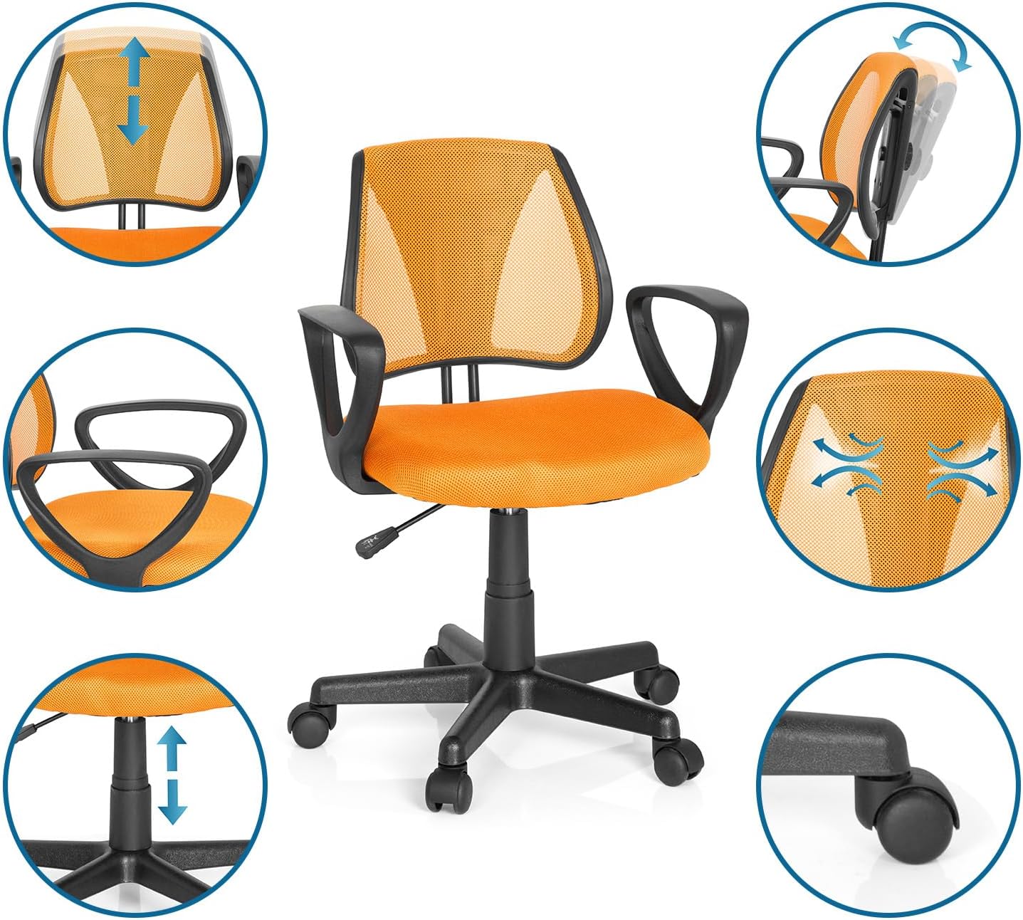 Thumbnail 3 de HJH Office 725107 Sedia Girevole KIDDY: seduta comoda, schienale regolabile e braccioli removibili
